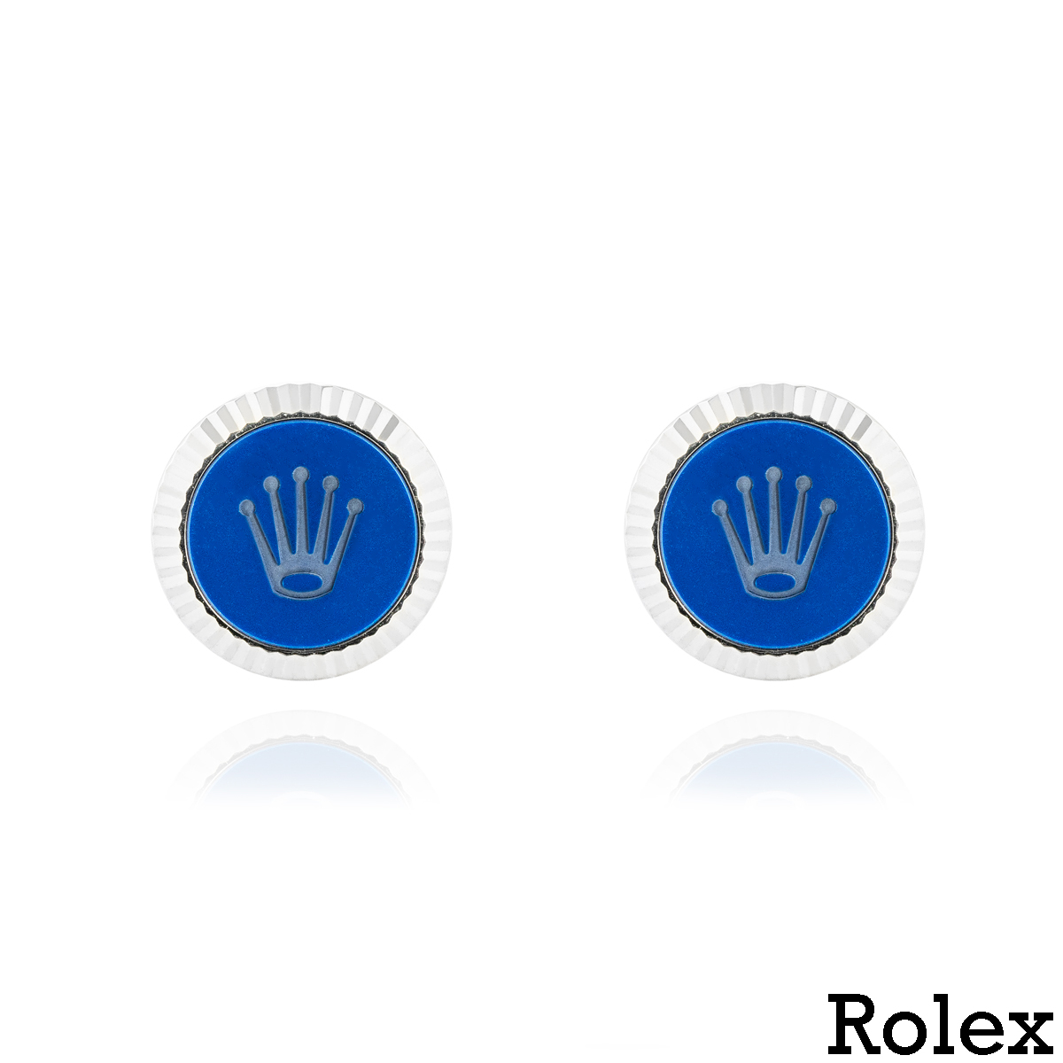 Rolex 18k White Gold Blue Cerachrom Cufflinks A1039